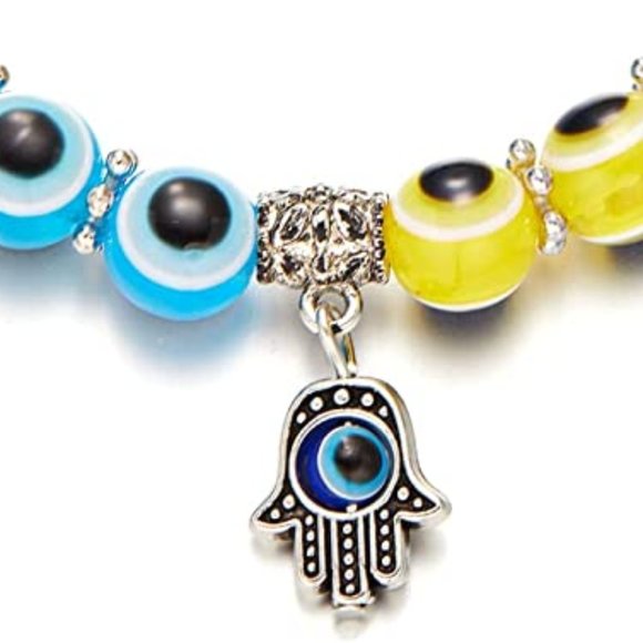 Bracelet / Evil Eye Beads with Hand Charm Beautiful Yellow AND Blue beads - Picture 7 of 7